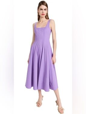 STAUD Lavender Square-Neck Midi Dress